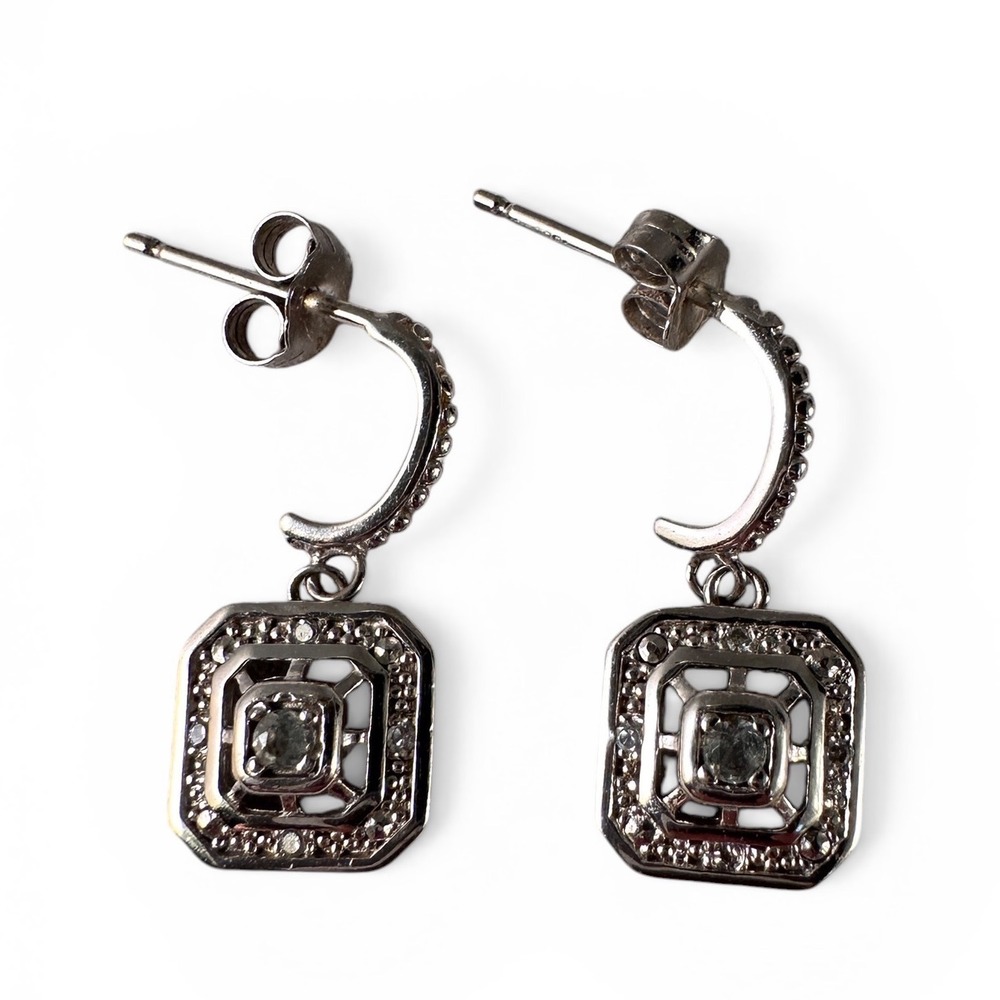 Unbranded Drop Earrings Womens OS Silver Excellent Square Halo Pave Art Deco